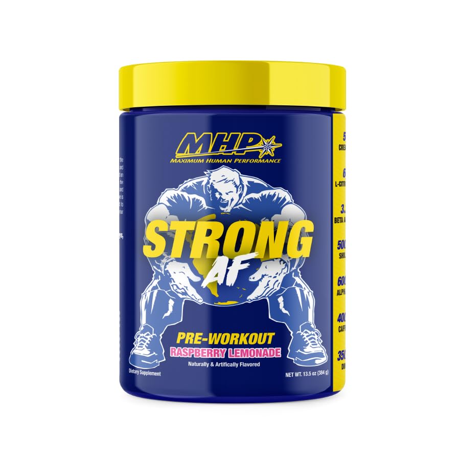 MHP Strong AF, Pre-Workout, Muskelaufbau, Stärke, Leistung, Kreatin, Shilajit, Beta Alanine, Citrulline, Alpha-GPC, Raspberry Lemonade, 40 Servietten