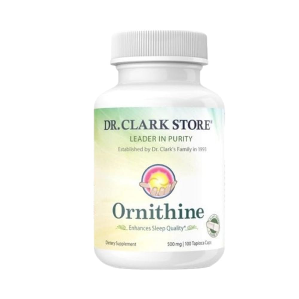 Dr Clark Ornithine Dietary Supplement 500mg, 100 Tapioca Capsules, Pure Amino Acid Support for Natural Sleep Aid, Promotes Protein Metabolism, Cleansing and Detoxification, Non-GMO & Gluten Free