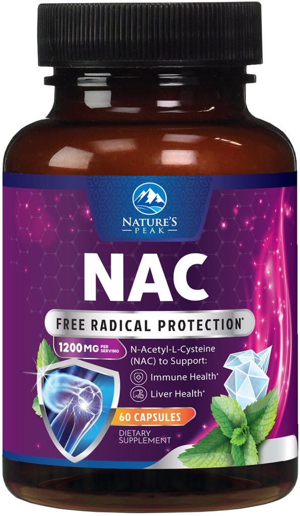 NAC Supplement - 1200mg pro Servieren N-Acetyl-L-Cystein – Optimale Absorption Immununterstützung mit leistungsfähigen Antioxidantien - Respiratory & Liver Health Support - Glutenfrei, Bottled in USA - 60 Kapseln
