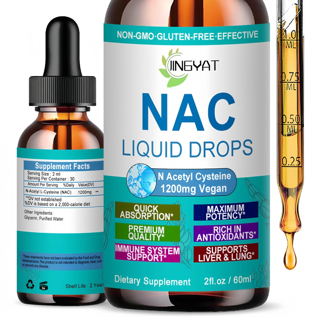 NAC-Ergänzung N-Acetyl Cystein | Hohe Absorption NAC 1200mg Flüssigkeitstropfen für Atmungs-, Leber- und Nierenentgiftung, Immununterstützung & Antioxidantien | Vegan | Non-GMO | Gluten Free | Fast-Acting Formula