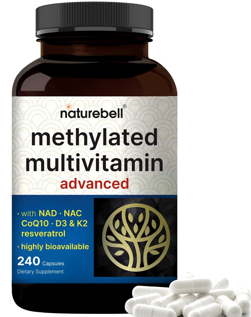 Methyliertes Multivitamin für Männer und Frauen, 240 Kapseln | 27-in-1 Formel mit Vitaminen B Komplex, C, D3, K2, NAD, NAC, CoQ10, Resveratrol, Magnesium, Zink & More | Täglich essentielle Vitamine