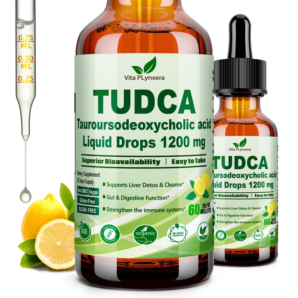 Pure TUDCA Bile Salts Liquid Drops 1200mg (Tauroursodeoxycholsäure) Premium Liver Support, Bile Flow & Gallbladder Cleanse Supplement behandelt hohe Absorptionsflüssigkeit | Non-GMO | 3. Partei getestet | 2 Fl Oz