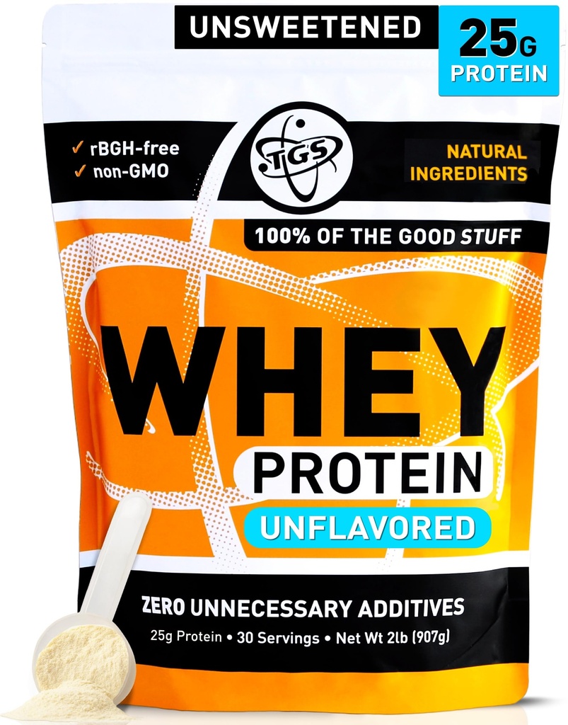 TGS Nutrition Whey Protein Powder Unflavored, Unsweetened - Keine künstlichen Zutaten für Männer & Frauen - 2lb Soy-Free, keine Gluten, Keto Friendly - Post Workout Muskel Erholung