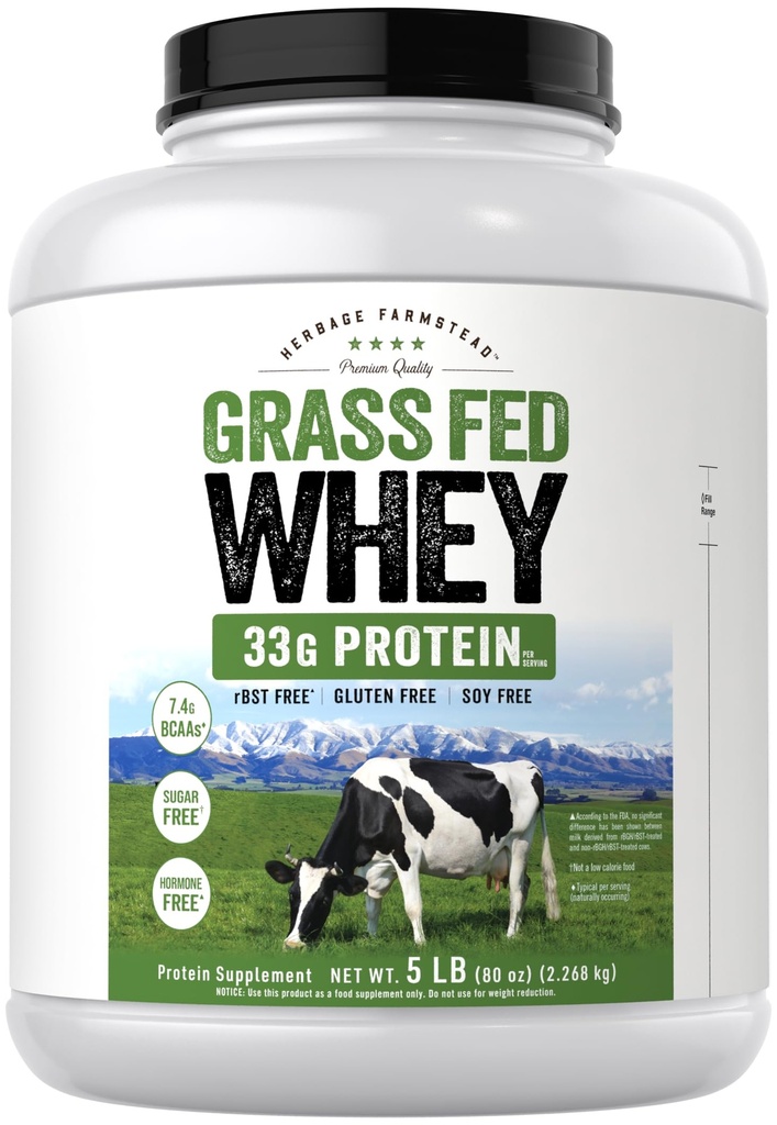 Carlyle Grass Fed Whey Protein Powder | 5lb (80 oz) | 33g Protein Per Servieren | Unflavored | Zucker und Hormone Free | Non-GMO und Gluten Free Supplement | von Herbage Farmstead