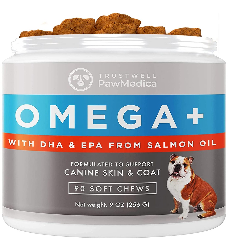 PawMedica Omega 3 für Hunde, Hunde Skin und Mantel Ergänzung mit Fischöl Liebe hilft mit Hund trockene Haut, Omega 3 6 9 Vitamin Chews für Hundeallergiker