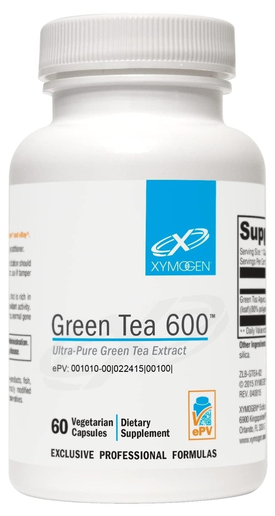 XYMOGEN Grüner Tee 600 - Ultra Pure Grüner Tee Extrakt Kapseln - Immununterstützungsergänzung - Unterstützt Herzgesundheit + Gehirngesundheit - Glutenfrei, Vegan, Non GMO (60 Kapseln)