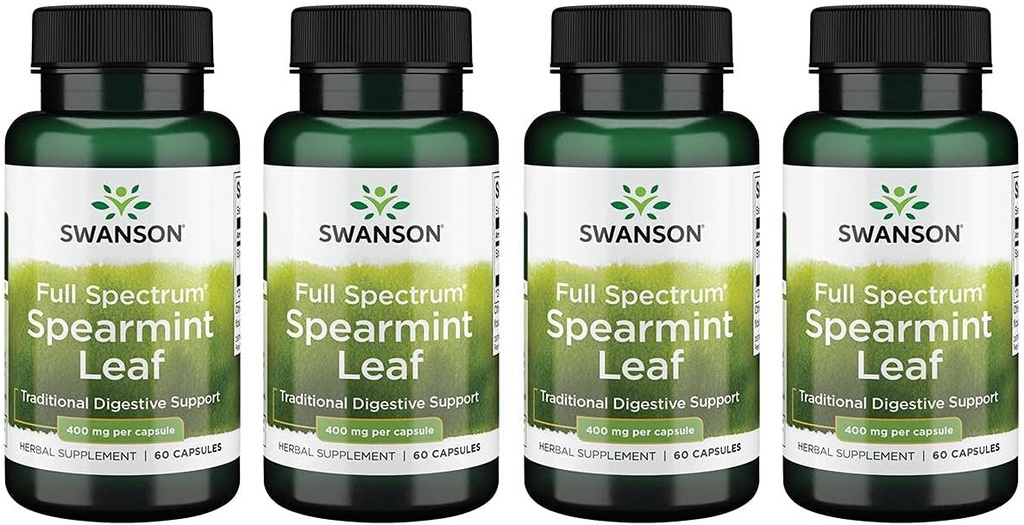 Swanson Spearmint Leaf (Mentha Spicata)-Full Spectrum Kräuterergänzung Unterstützung Verdauungsgesundheit '&' Mild Stomach Issues - (60 Kapseln, 400mg Jeder) 4 Pack