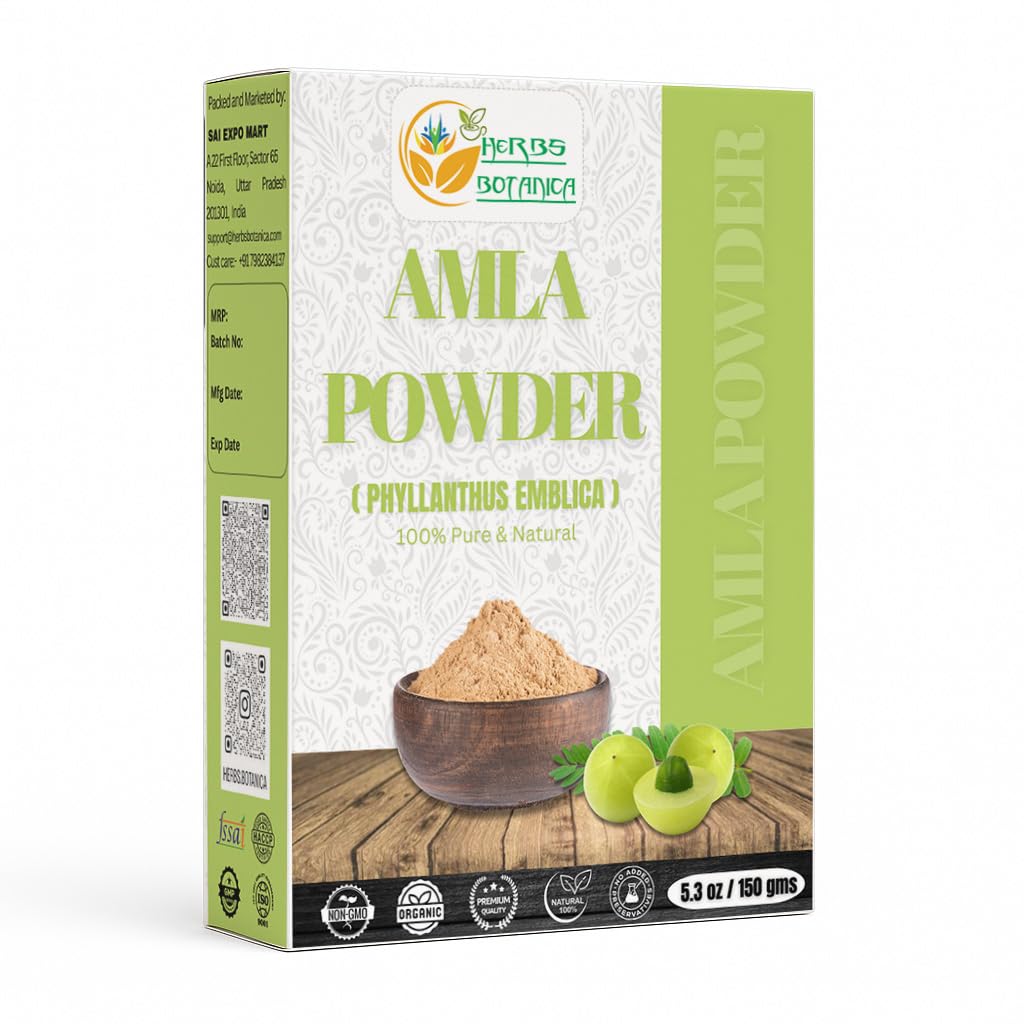 Herbs Botanica 100% Natural Amla Powder aka Indian Gooseberry (Amalaki) | 5.3 oz Natural Vitamin C Amla Extract - Immune Support | Indian Gooseberry/Emblica Officinalis 150 GMS