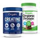 Orgain Creatine Monohydrat Pulver (17.64 Oz, 100 Servierungen) & Bio Vegan Schokolade Fudge Protein Pulver (2.03 lb) Bundle - Pflanzenbasierte Protein & Muskelunterstützung