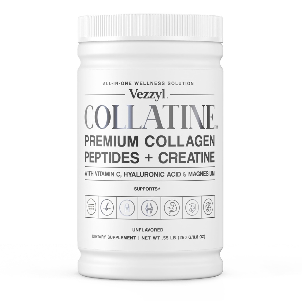 Collatine - Premium Collagen Peptide + Kreatin mit Vitamin C, Hyaluronsäure und Magnesium für Haut, Haar, Nägel, Knochen & Gelenk, Muskel, Immun- und Kognitive Hilfe (.55 LB (250 G/8.8 OZ)