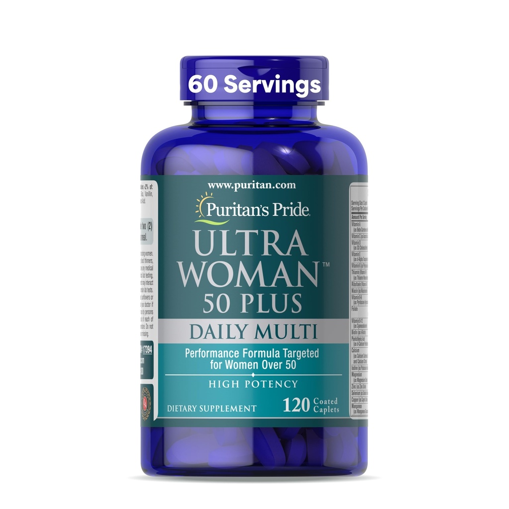 Puritan's Pride Ultra Woman 50 Plus High Potency Performance Time Release Daily Multivitamin mit Zink, Nahrungsergänzungsmittel für gesunde Aging & Cellular Energy Production, 2 Month Supply, 120 Count