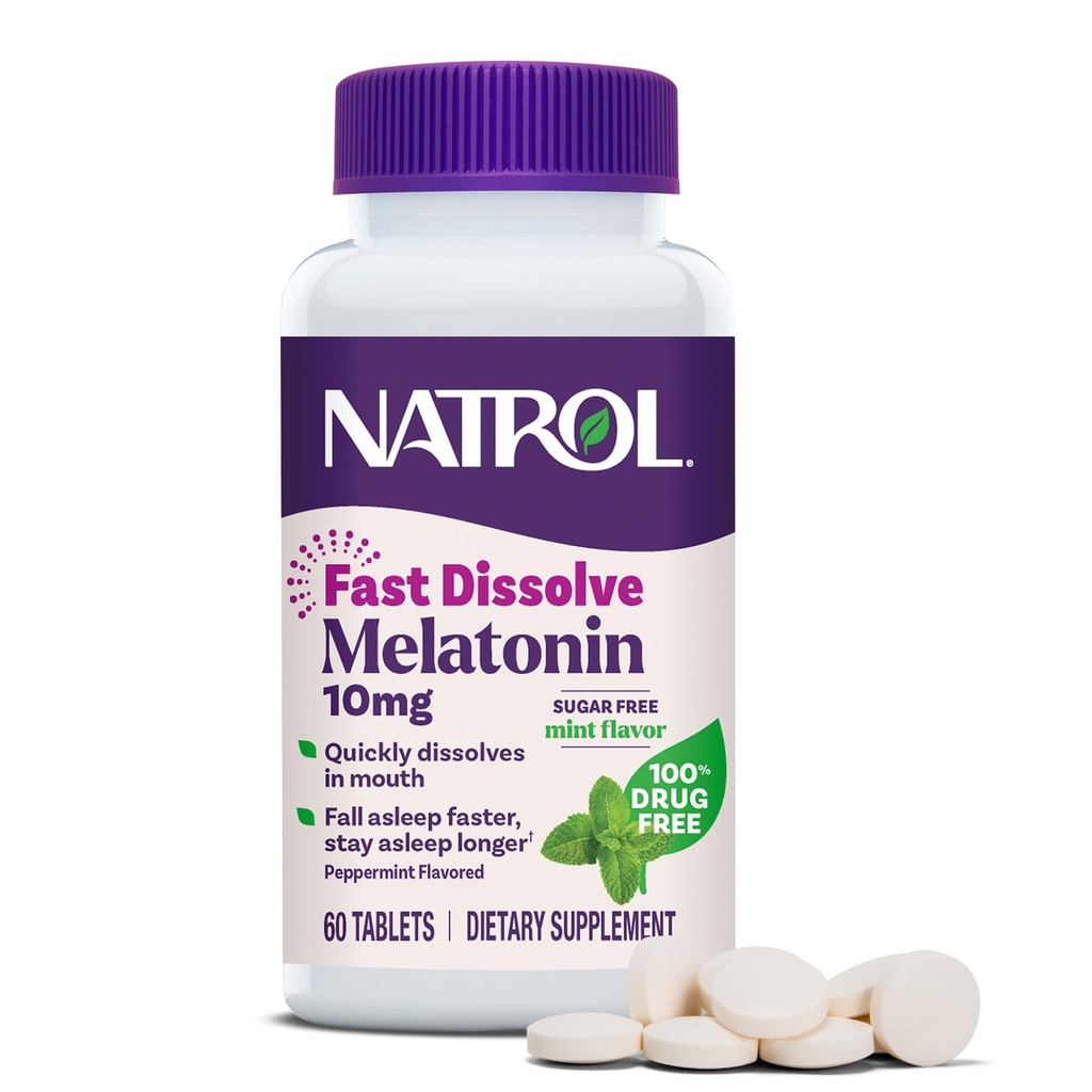 Natrol Melatonin 10mg Fast Dissolve Tabletten - Pfefferminz Flavor, 60 Zähler, Schlafunterstützung, Fast Dissolve Melatonin für Erwachsene, 60-Tage Versorgung