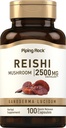 Piping Rock Reishi Mushroom Kapseln | 2500mg | 100 Pillen | Standardisierte Kräuterextrakt Ergänzung | mit Ganoderma Lucidum | Non GMO, Glutenfrei