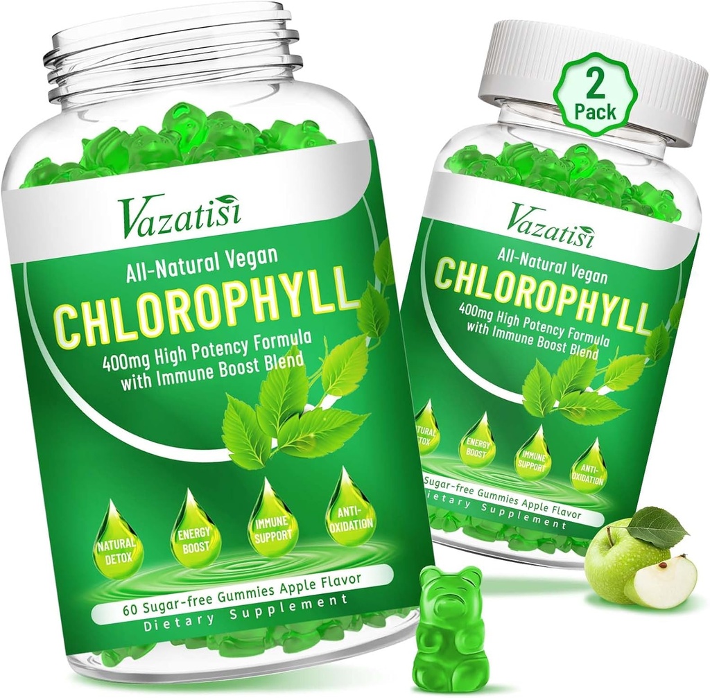 Chlorophyll Gummi - Super Green 13 in 1 mit Ashwagandha Vitamin C Zink & Kupfer für Körper Odor, Hautenergie Immununterstützung Deodorant für Frauen - 120 Count
