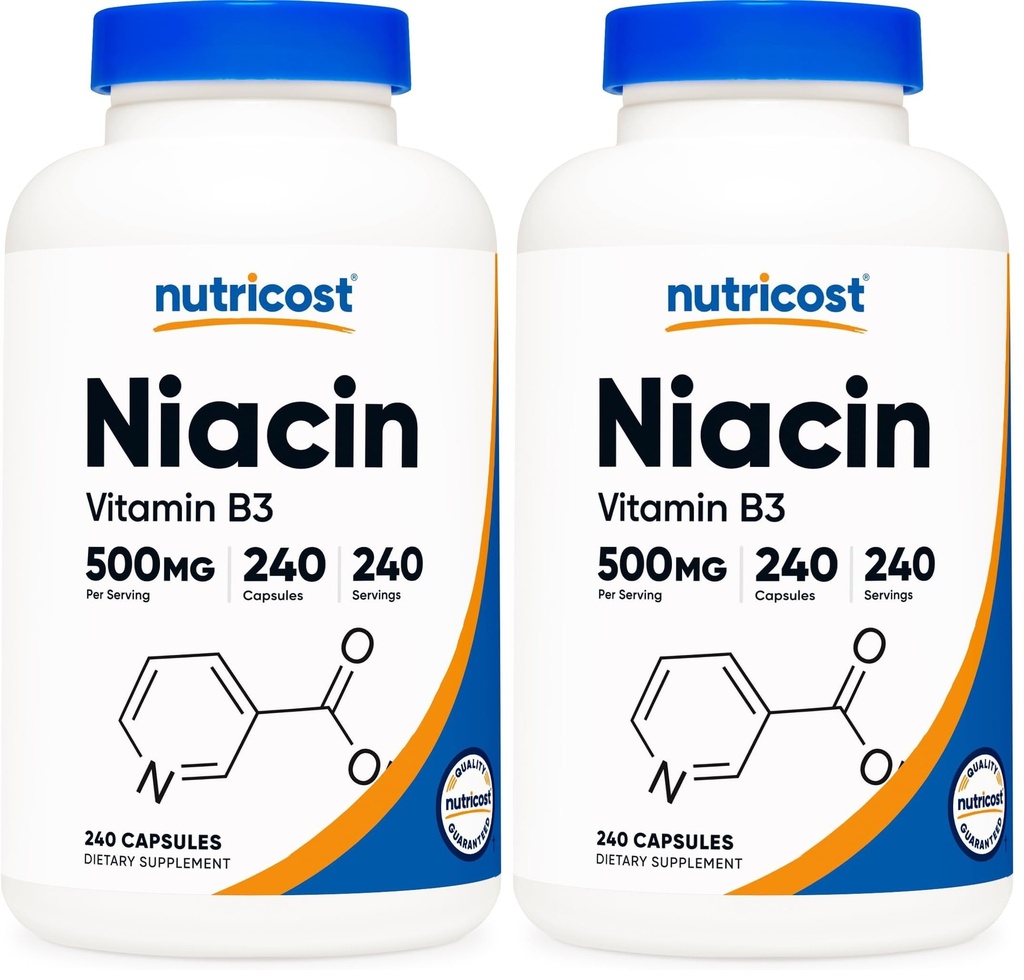 Nutricost Niacin (Vitamin B3) 500mg, 240 Capsules - with Flushing, Non-GMO, Gluten Free (Pack of 2)