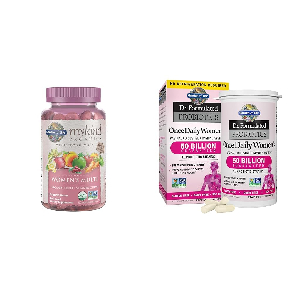 Garden of Life Organics Women's Gummy Vitamins - Berry - Certified Organic, Non-GMO, Vegan & Dr. Formulated Women's Probiotics Once Daily, 16 Strains, 50 Billion, 30 Capsules