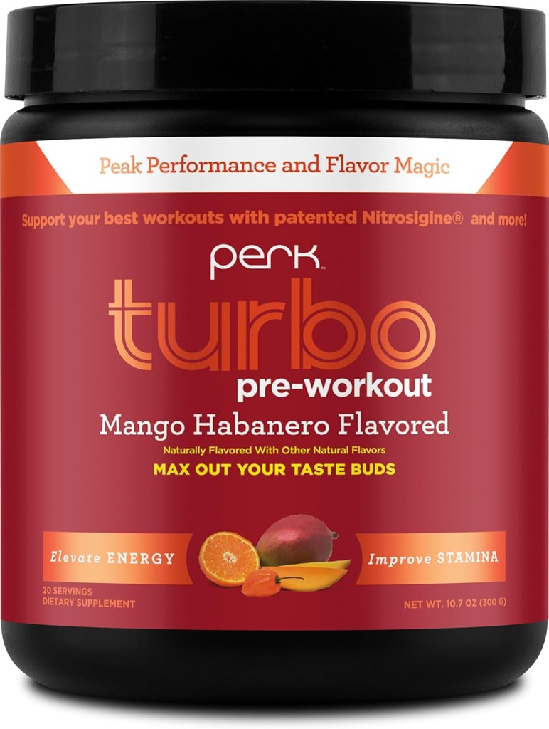 Perk Turbo Pre-Workout Pulver (Mango Habanero Flavored) 20 Servierungen - Glutenfrei