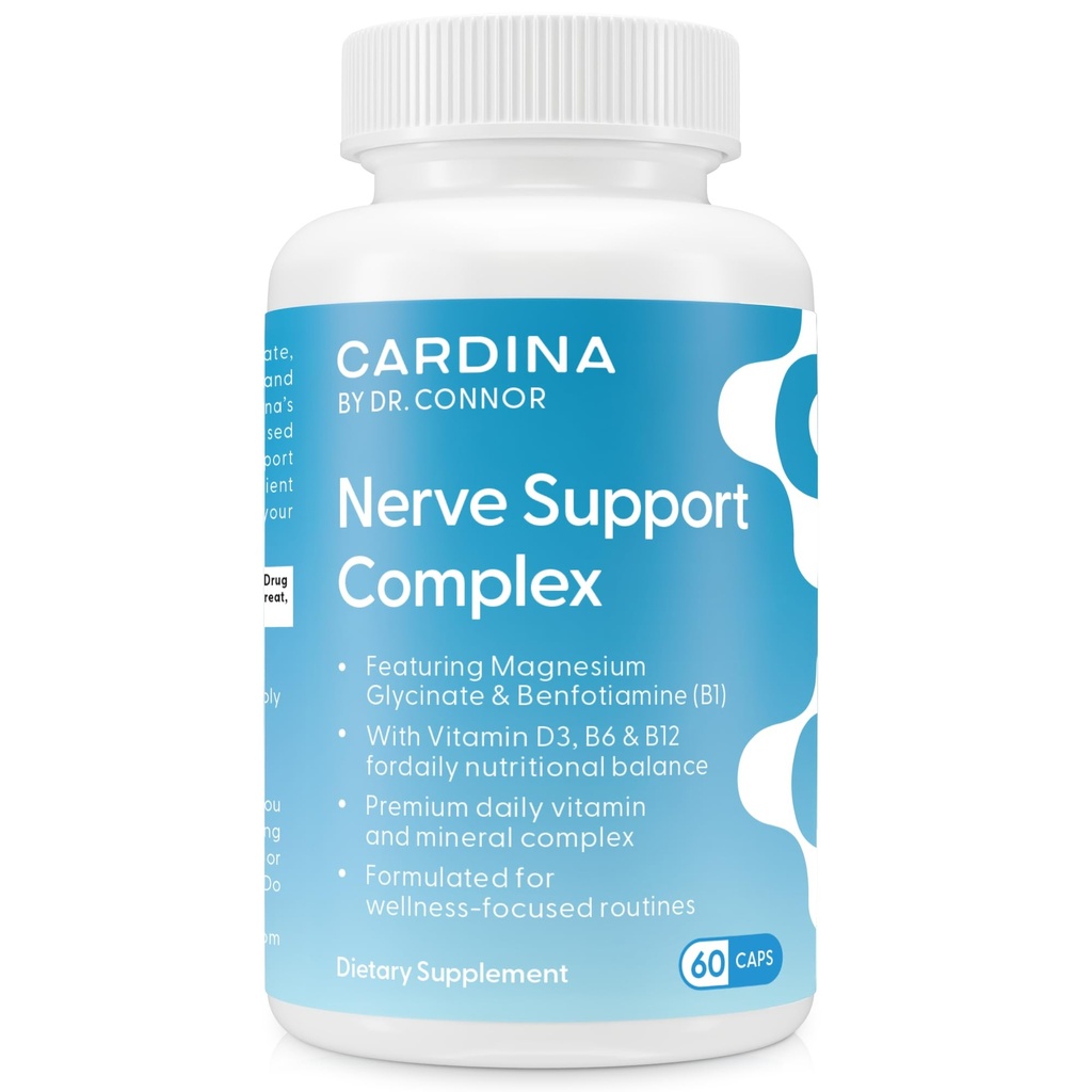 Magnesium Glycinate Supplements with Benfotiamine, Vitamin B6, B12, D3-60 Capsules - Non-GMO Nerve Support Calf, Leg Cramp Pills - Vegan, Gluten Free Magnesium Supplement for Women and Men