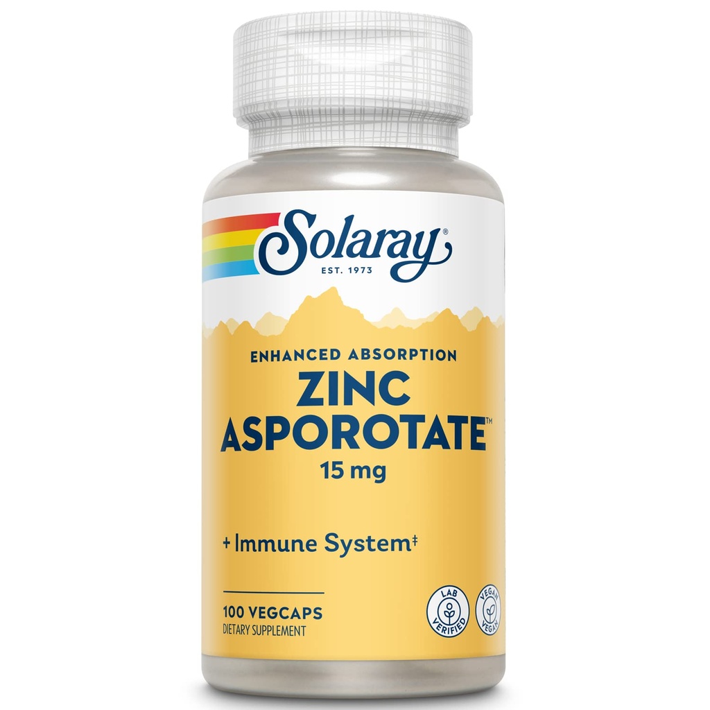 Solaray Zink Asporotate 15mg Chelat Complex | Immun- & endokrine Unterstützung, Cell & Skin Health Formula, 100 VegCaps