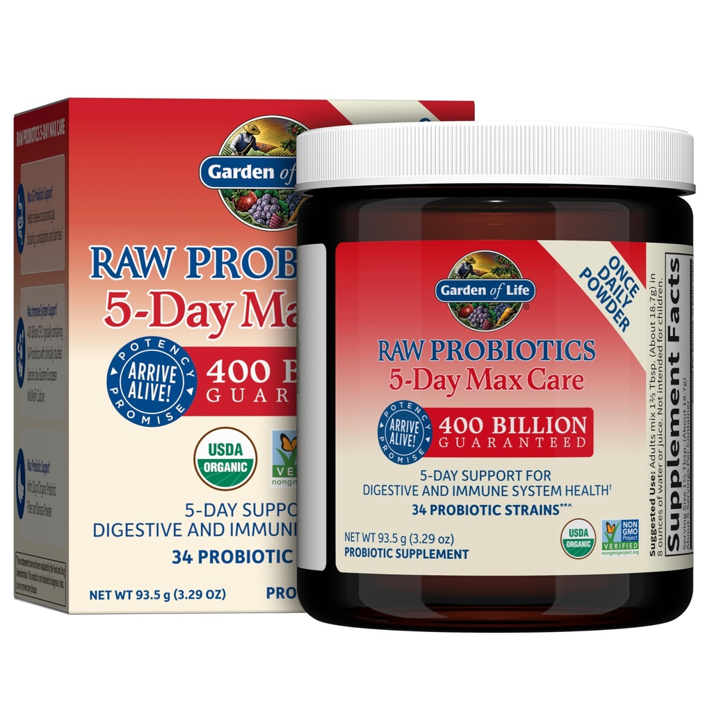 Garten des Lebens Raw Probiotics 5-Day Max Care - 400 Billion CFU - Probiotisches Pulver für Verdauungs- und Immununterstützung - Banana, 5 Portionen