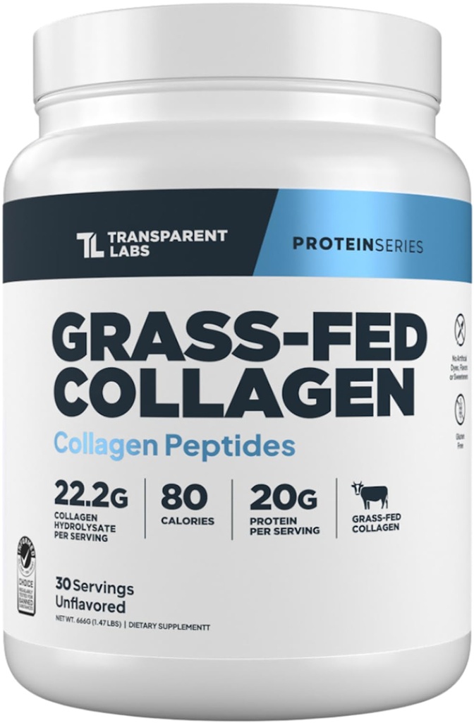 Grass-Fed Collagen Peptides Powder - Unflavored Collagen Powder for Women & Men, 22G Grassfed Bovine Hydrolyzed Collagen Peptides for Skin, Hair, Bones & Muscle Recovery - 30 Servings