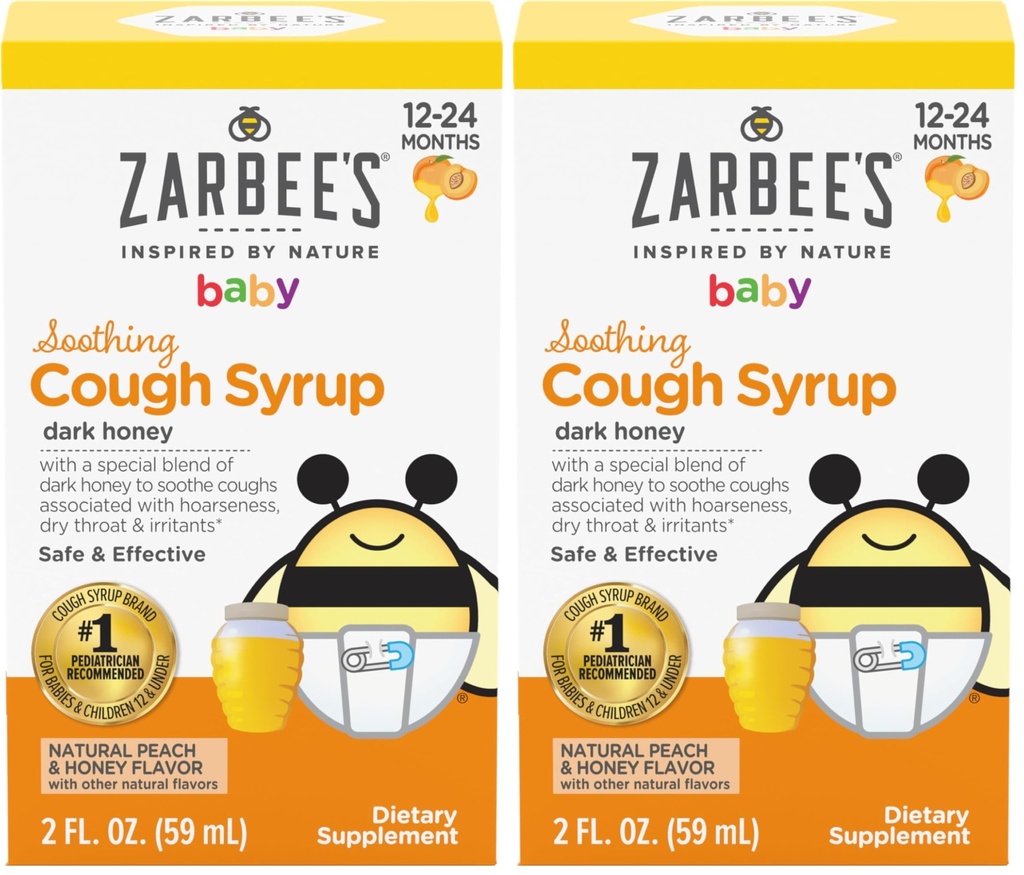 Zarbee's Baby Soothing Cough Syrup with Dark Honey; Natural Peach & Honey Flavor; 2 Fl Oz (Pack of 2)