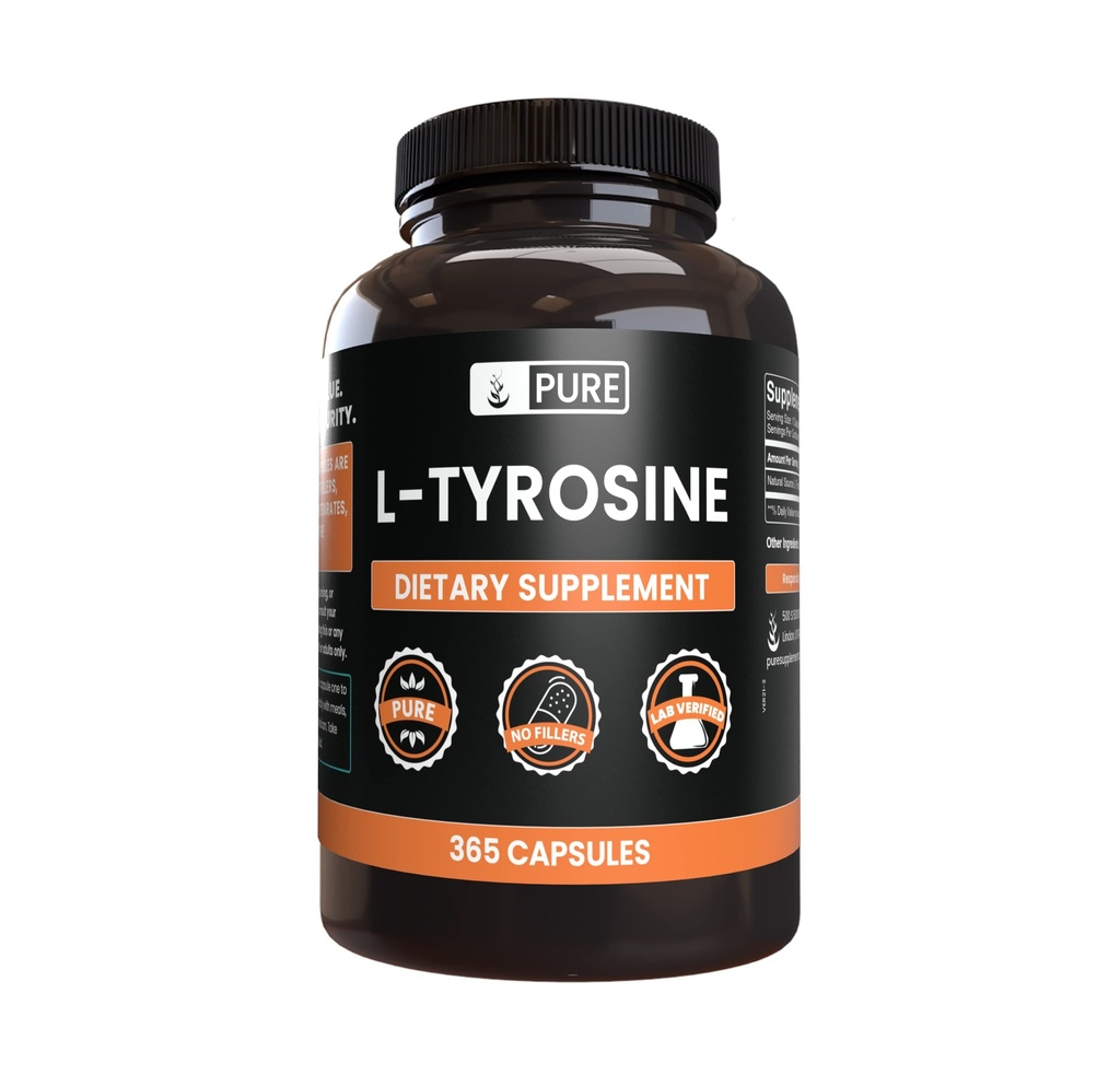 PURE ORIGINAL INGREDIENTS L-Tyrosin (365 Kapseln) Kein Magnesium oder Reisfüller, Immer rein, Lab Verifiziert