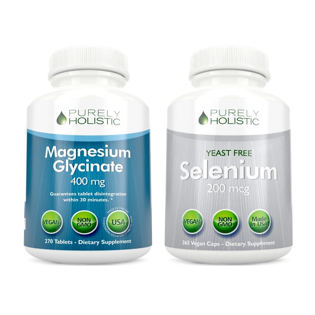 Magnesiumglycinat 400mg + Selen 200mcg - Vegan Bundle - 270 Tabletten & 365 Kapseln - Made in USA