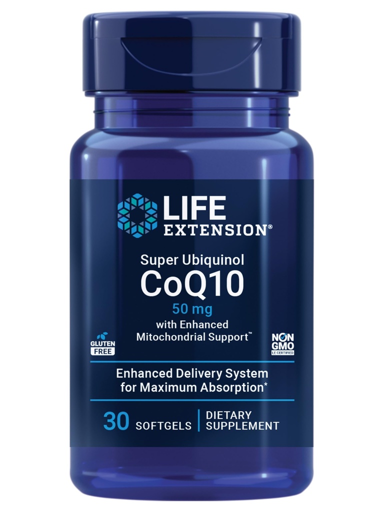 Life Extension Super Ubiquinol CoQ10 mit Enhanced Mitochondrial Support, Herzgesundheitsergänzung, maximale Absorption, 50 mg, Non-GMO, Glutenfrei, 30 Softgele