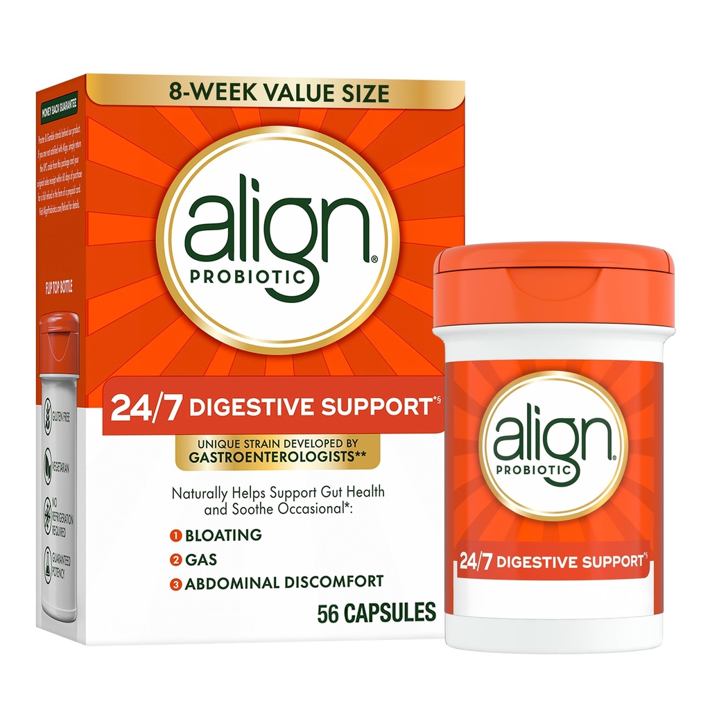 Align Probiotic, 24/7 Verdauungshilfe*§, Probiotics for Women and Men, Probiotics for Digestive Health, Men and Womens Probiotic Capsules Help Relieve Occasional Bloating & Gas*, 56 Capsules