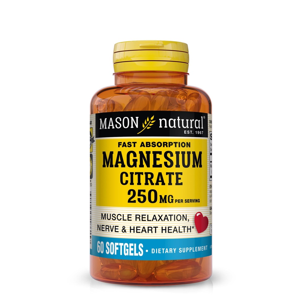 Mason Natural Magnesium Citrate 250 mg, Schnelle Absorption Softgele, 30 Tage Versorgung
