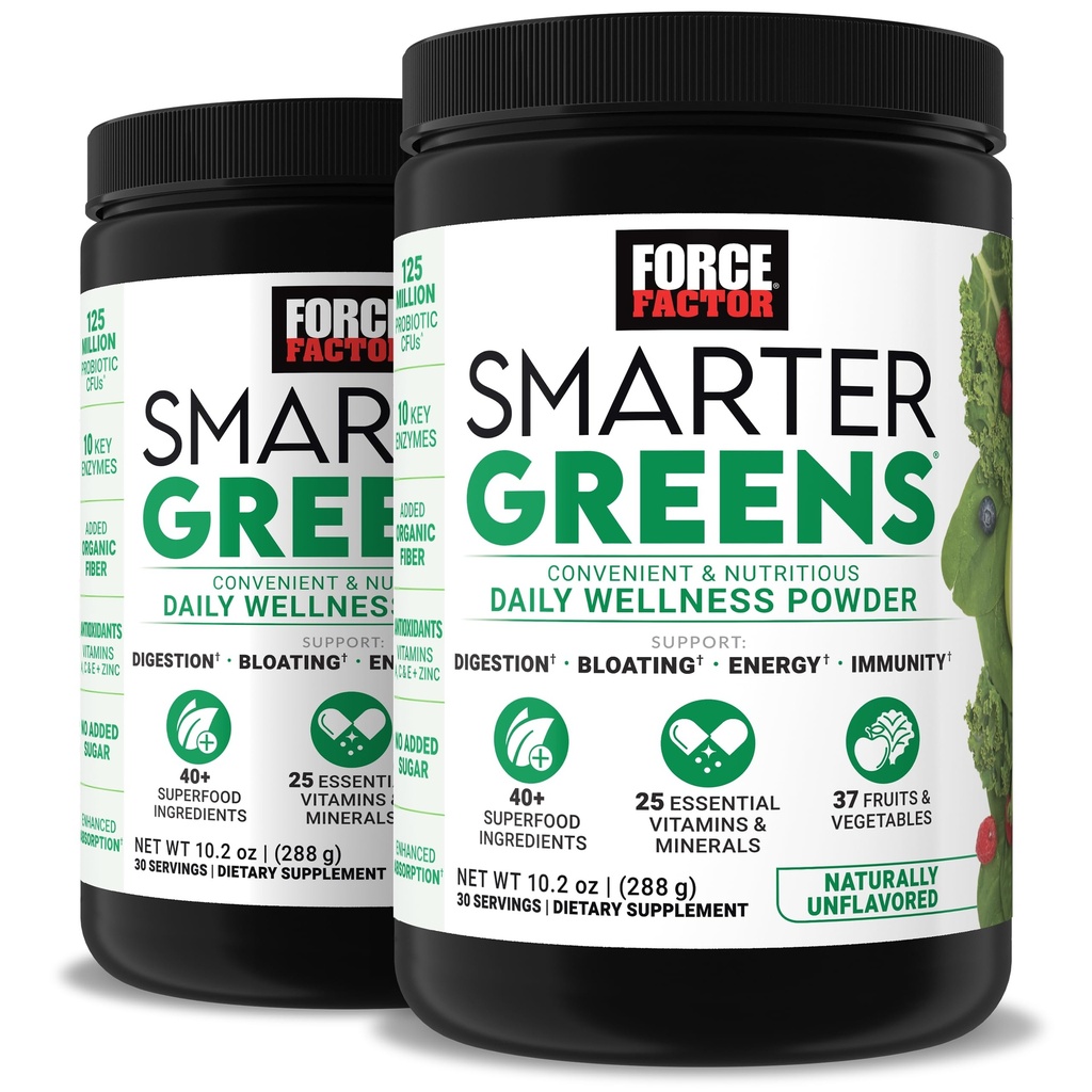 Kraftfaktor Smarter Greens Daily Wellness Powder 2-Pack zur Unterstützung von Energie, Immunität & Verdauung, Superfood Greens Pulver mit Vitaminen, Mineralien & Probiotika, Unflavored, 60 Portionen