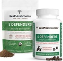 Reale Pilze 5 Verteidiger für Menschen (45g) & Haustiere (90ct) - Pouch & Kapseln Bundle - Chaga, Shiitake, Maitake, Türkei Tail & Reishi Mushroom - für Immunstärke & Gesamt Wohlbefinden - Vegan, Non-GMO