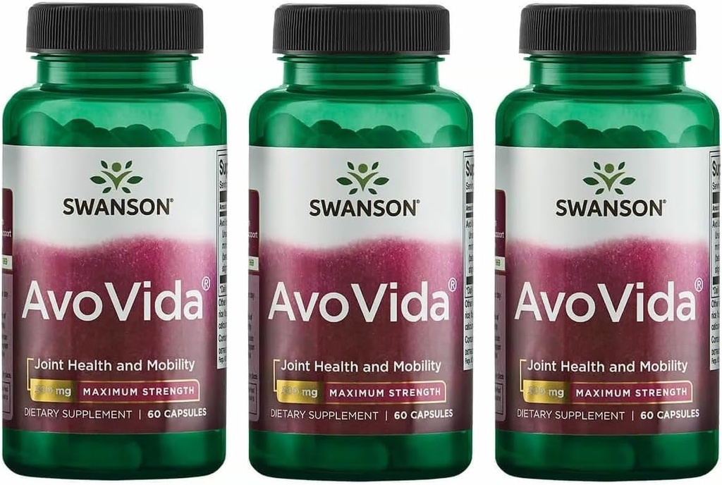 Swanson AvoVida - Natürliche Ergänzung zur Förderung der gemeinsamen Gesundheit und Mobilität - Avocado & Soybean Unsaponibles to Support Cartilage & Tissue Health - (60 Kapseln, je 300mg) 3 Pack