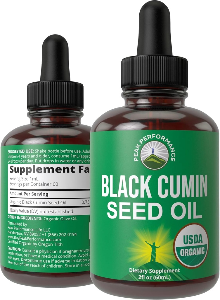 USDA Organic Black Seed Oil Liquid Drops Supplement. Vegan Black Cumin Seed Oil für Frauen und Männer. Zero Sugar, Non Bitter. für Immun-, Verdauungs- und Atmungshilfe. Hohe Bioverfügbarkeit, Glutenfrei