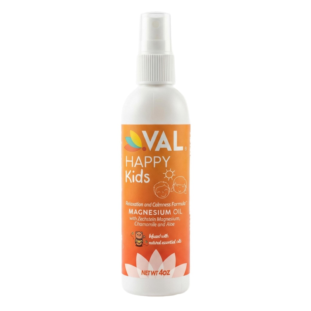 VAL Kids Magnesium Öl Spray – Natürliche Bedtime Calm & Mood Unterstützung | Zechstein Magnesium, Kamille & Aloe | No Itch | Fast-Absorbing | Made in USA | 4oz