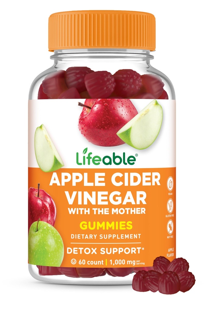 Lifeable Apple Cider Essiggummis mit Mutter | 1000 mg | Advanced ACV for Detox & Cleansing, unterstützt Stoffwechsel, Verdauung, & Energie | 60 Gummis für Gewichtsverlust und Belly Fat