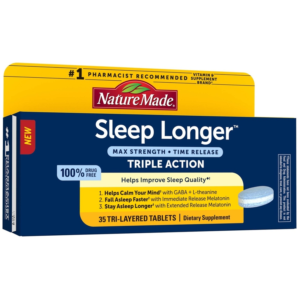Nature Made Sleep Longer, Melatonin 10mg Time Release Tri-Layer-Tablets, Hilft Verbesserung der Schlafqualität, Fall Asleep Faster, Bleiben Sie länger, L-Theanine und GABA, um Ihren Geist zu beruhigen, 35 Tabletten