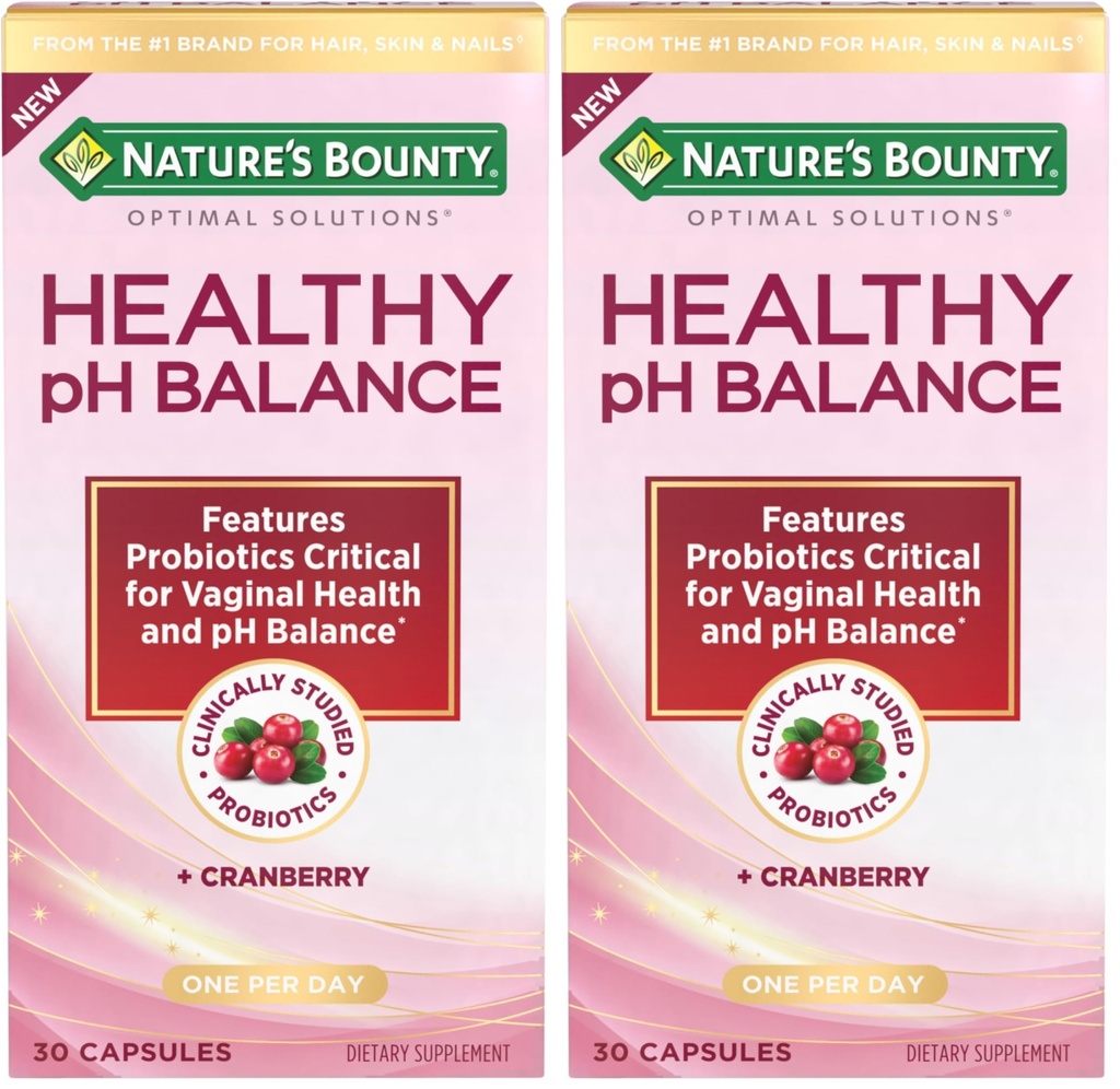 Nature's Bounty Probiotics for Women, Vaginal Probiotics for Healthy pH Balance, 2 Billion CFU, Clinical Studyd Strains, Optimal Solutions pH Balance Pills, 30 Vegetarische Kapseln (Pack von 2)