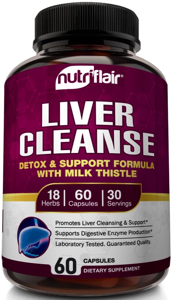 NutriFlair Liver Cleanse Detox & Repair Supplement mit Milchdistel, Turmeric, Dandelion, Artichoke Extract, Berberine HCL, Ginger - Leberunterstützung und Lebergesundheit, Non-GMO Pillen, 60 Veggie Kapseln