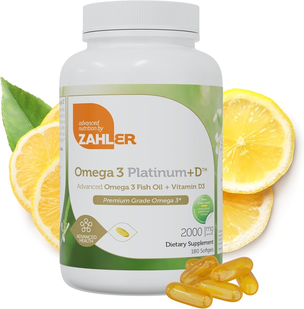 Zahler Omega 3 Platinum +D, All-Natural Pure Fish Oil Supplement, Burpless Softgel ohne Fisch Nachgeschmack, Höchst in EPA und DHA, Zertifizierte Kosher, 180 Softgels