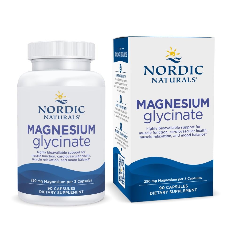 Nordic Naturals Vegetarische Magnesium-Glycinat-Kapseln, nicht aromatisiert, 90 Count - 250mg Magnesium pro Portion - Hoch bioverfügbare Unterstützung für Muskel- und Herz-Kreislauf-Funktion - Nicht-GVO - 30 Portionen