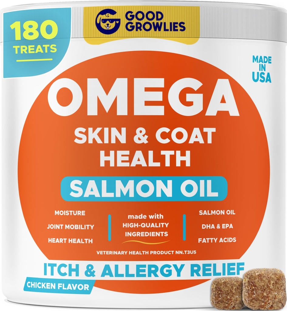 Omega 3 Fischöl für Hunde (180 Ct) - Haut- &amp; Fleischkäse - Dry & Itchy Haut Relief + Allergie-Unterstützung - Glänzende Mäntel - EPA&DHA Fettsäuren - Natürliche Lachsölkäse fördert Herz, Hip & Joint Support