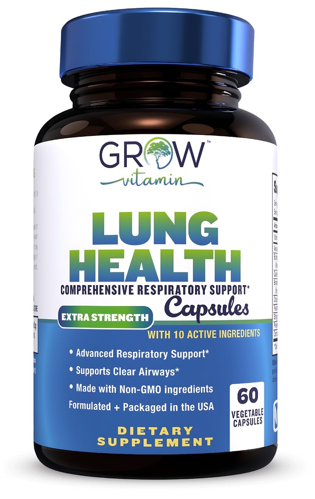 Vitamin Lung Gesundheit, Atmungshilfe, Lung Health Extra Strength Support, Lung Cleanse Formel mit Vitamin C zu unterstützen Bronchial System, Atem klare Luftwege - 60 Kapseln
