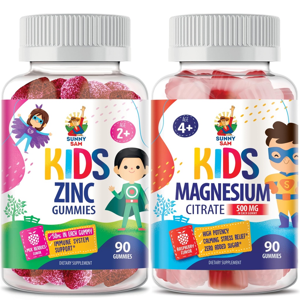 Magnesium Gummi für Kinder & Erwachsene - 500mg & Zink Gummi für Kinder & Erwachsene - Zink Kaugummi für Immununterstützung - Leistungsstarke natürliche Antioxidante Non-GMO Ergänzung für Kinder Männer Frau Erwachsene.