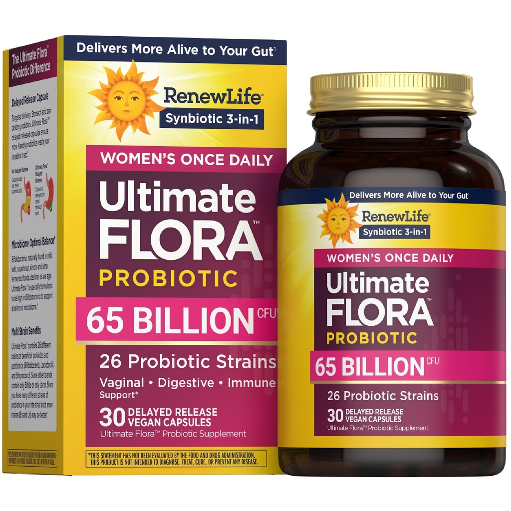 Renew Life Ultimate Flora Probiotics for Women 65 Billion CFU Delayed Release Vegan Capsules | Vaginal | Verdauungsgesundheit | Immune Health | Dairy Free | 30 Count