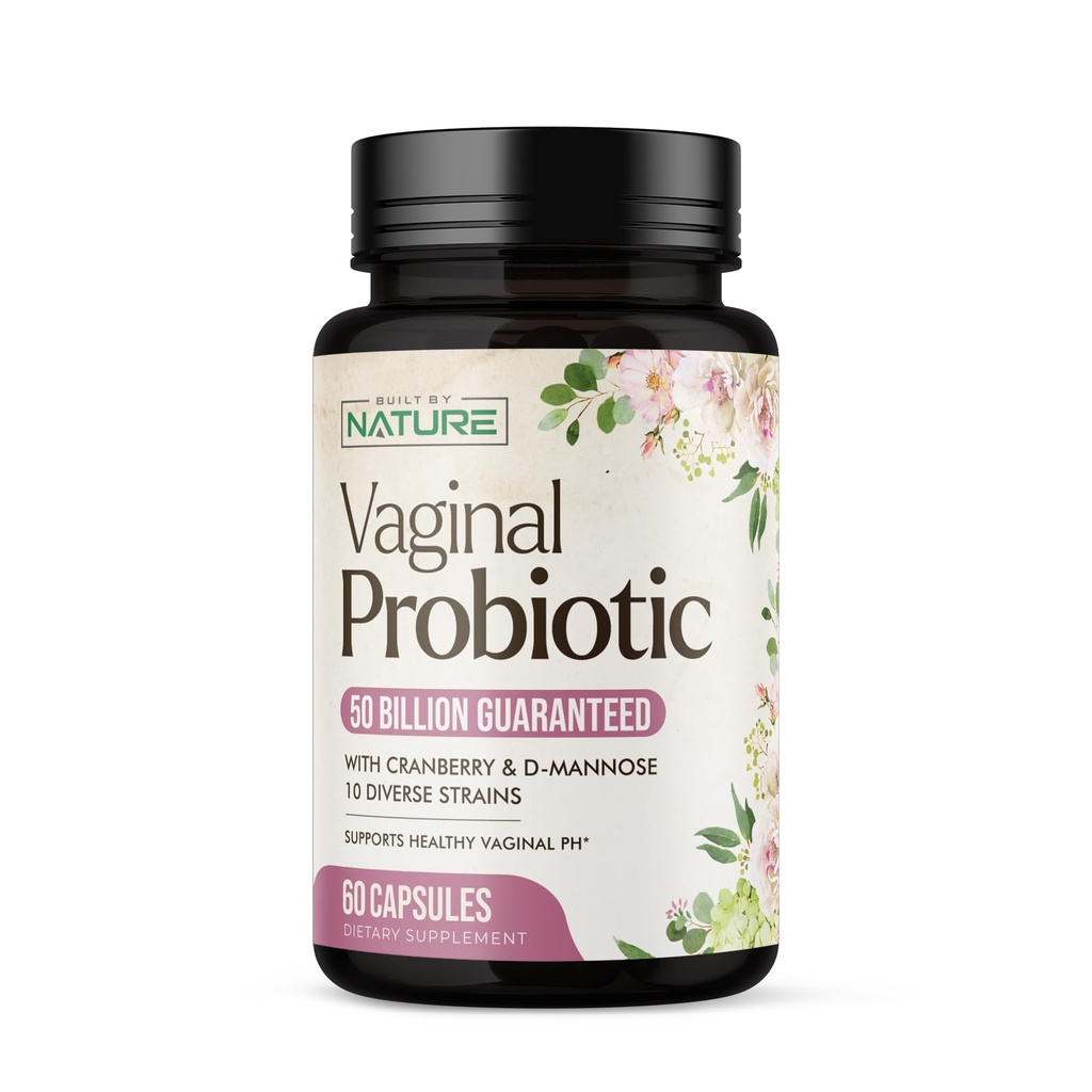 Gebaut von Natur Vaginal Probiotika für Frauen - pH-Balance & weibliche Gesundheit mit Präbiotika, Lactobacillus & Cranberry Extract - 50 Milliarden CFU - Unterstützung UT, Vaginal Geruch & Flora - 60 Kapseln