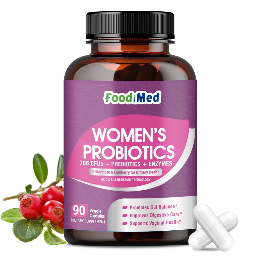 Probiotika für Frauen Verdauungsgesundheit, 70 Milliarden CFUs Frauen Probiotika mit Verdauungsenzymen & Präbiotika & Cranberry für Darm, Immun & Urin-Trakt-Balance, verzögerte Freisetzung, 90 Veggie-Kapseln