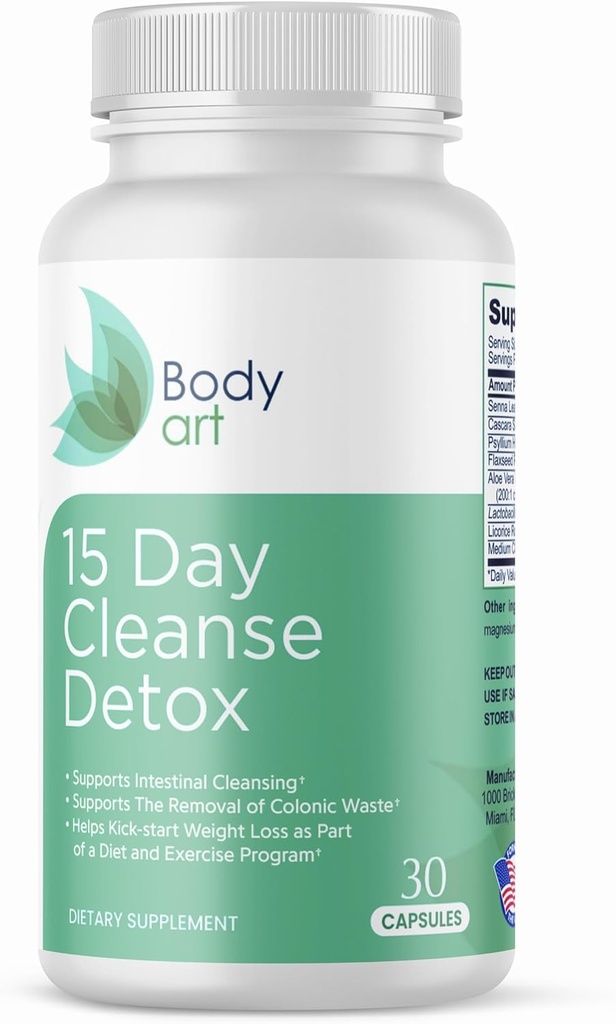 Body Art 15 Day Colon Cleanse Detox – Natürliche Kapseln für Verdauungs-Gesundheit – Sanfte Unterstützung für Männer & Frauen – 30 Count