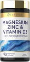 Carlyle Magnesium Zink und Vitamin D3 | 90 Kapseln | 3-in-1 Erweiterte Formel | Vegetarisch, Non-GMO und Glutenfrei